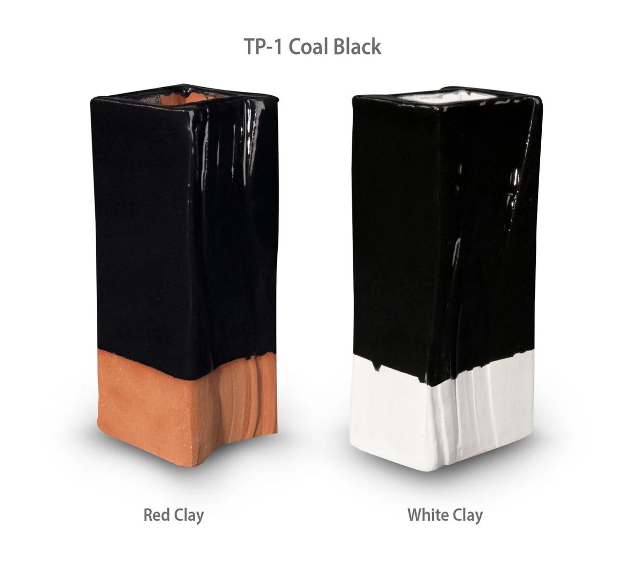 Mẫu men đen ghi TP-1 Coal Black trên đất đỏ và đất trắng